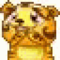 a pixel art drawing of a tiger 's face with a white background .
