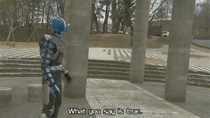a man in a superhero costume is standing next to a pillar and says " what you say is true "