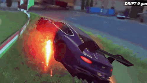 a purple car is drifting on a video game