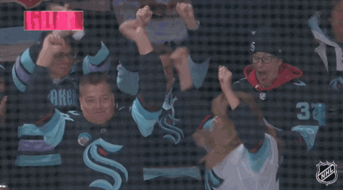 a group of people are watching a hockey game and one of them has the number 3 on their jersey