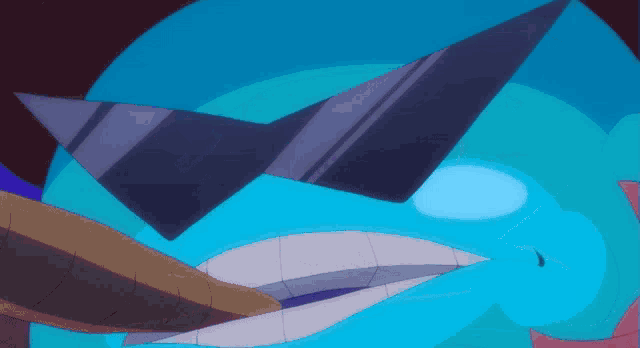 a close up of a cartoon character wearing sunglasses and a sword