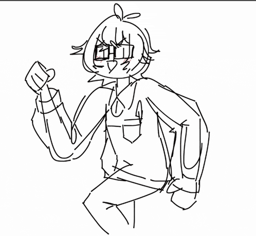 a black and white drawing of a person wearing glasses and a sweater