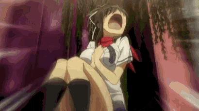 a girl with a red scarf around her neck is screaming with her mouth open