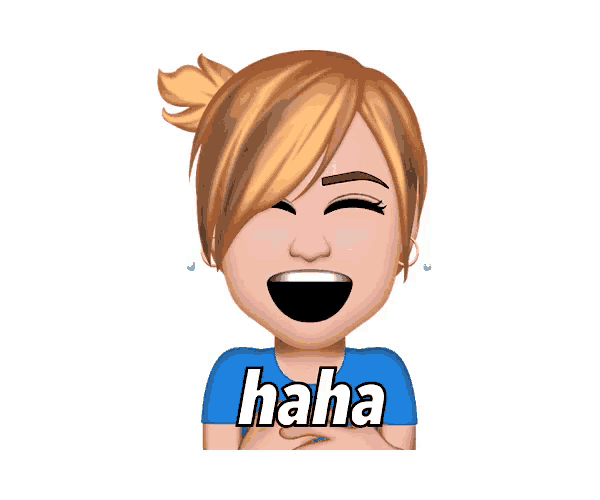 a cartoon girl with a blue shirt that says haha on it