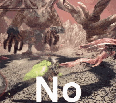 a monster in a video game with the word no on the bottom