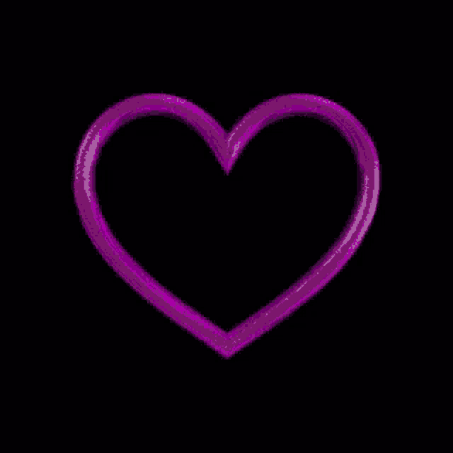 a purple heart with a white outline is glowing in the dark .