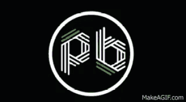 a black background with a white circle with the letter pb inside of it .
