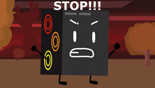 a cartoon character with the words stop written on it