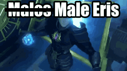 a video game character named males male eris is standing in a dark room
