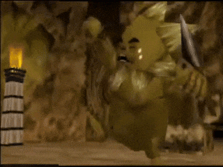 a video game scene with a monster and a torch