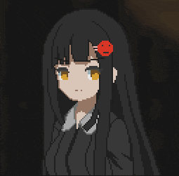 a pixel art drawing of a girl with long black hair