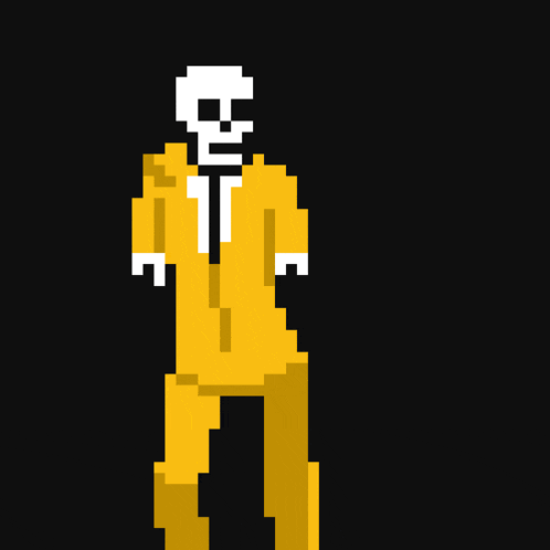 a pixel art of a man in a yellow suit