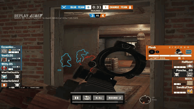 a screenshot of a video game shows the blue team leading the orange team