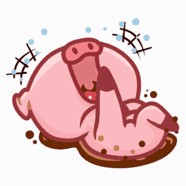 a cartoon drawing of a pig laying on the ground