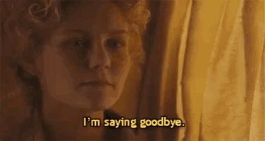 a close up of a woman 's face with the words `` i 'm saying goodbye '' written above her .