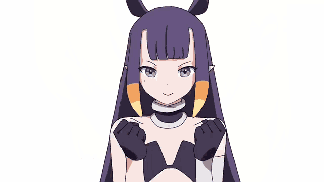 a cartoon of a girl with long purple hair holding a sword