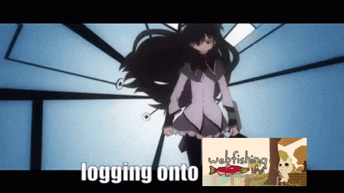 a cartoon of a girl holding a knife next to a sign that says " logging onto "