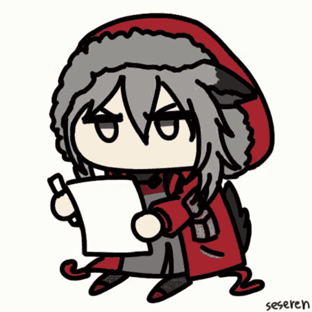 a drawing of a person holding a piece of paper with the name seseren written below it
