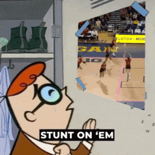a cartoon character says stunt on ' em in front of a basketball game