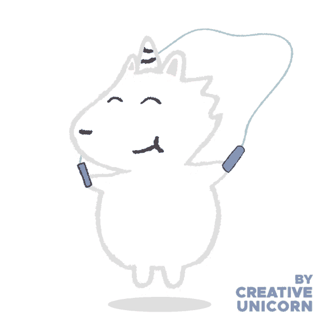 a cartoon of a unicorn jumping a jump rope with the words by creative unicorn below it