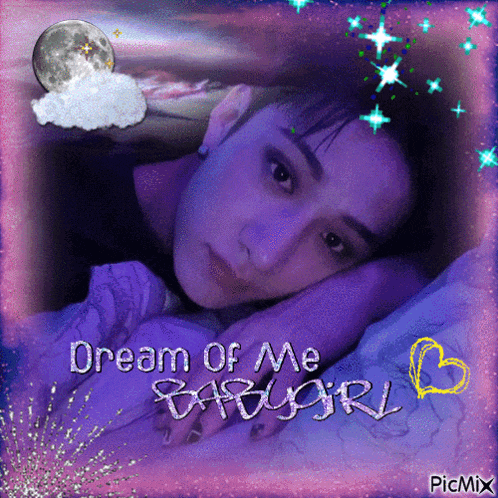 a picture of a woman laying in bed with the words dream of me babygirl