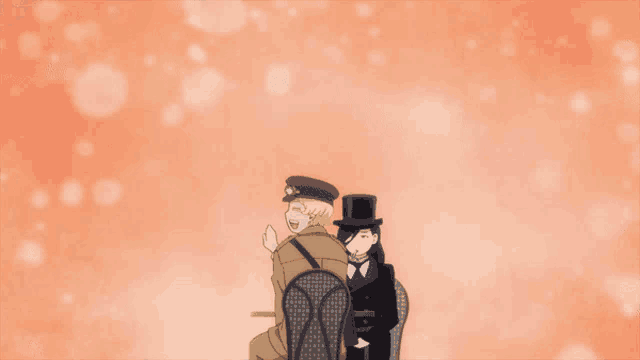 a man in a top hat is sitting next to another man
