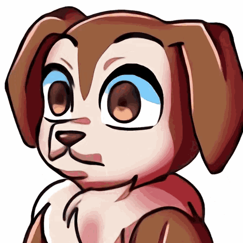 a close up of a cartoon dog 's face with blue eyes