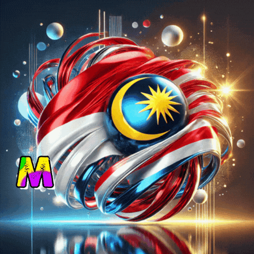 a red white and blue ball with a crescent moon on it