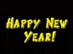 a black background with yellow text that says happy new year