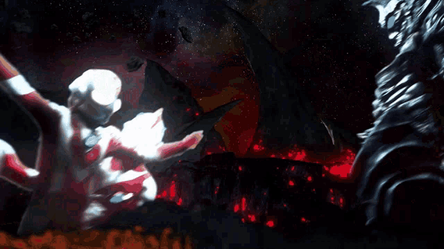 a man in a red helmet is kicking another man in a black armor
