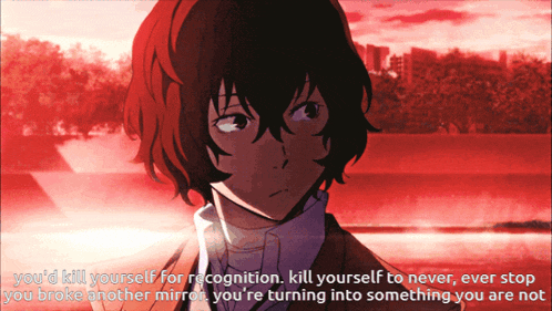 a picture of a man with a quote that says you 'd kill yourself for recognition kill yourself to never ever stop you broke another mirror