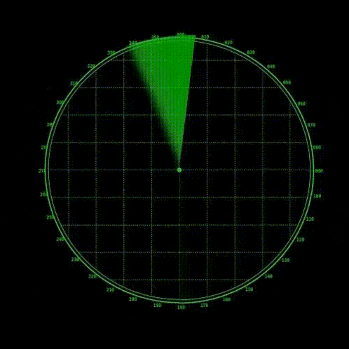 a radar screen with a green circle and grid on a black background