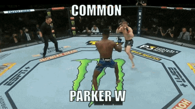 a fighter in a boxing ring with the words common parker w