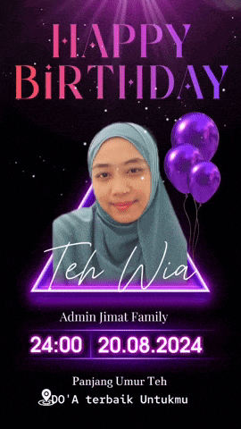 a birthday card for teh wia with purple balloons