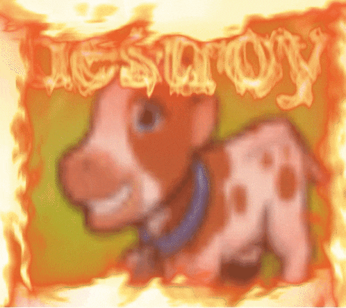 a drawing of a dog with the word destroy written on it