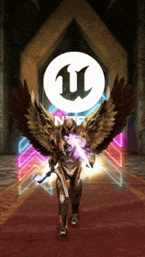 a video game character with wings and a logo that says unreal