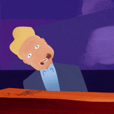 a cartoon of a man sitting at a table with a shrimp in his mouth
