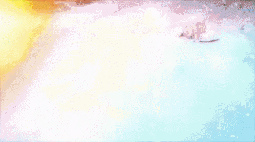 a pixelated image of a person standing in front of a yellow and blue background
