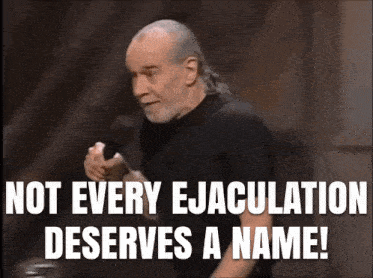 a man speaking into a microphone with the words " not every ejaculation deserves a name "