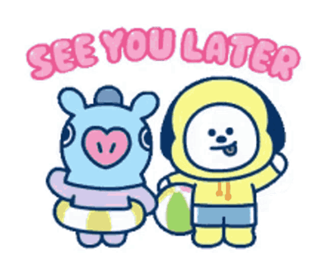 a couple of cartoon characters standing next to each other with the words `` see you later '' above them .