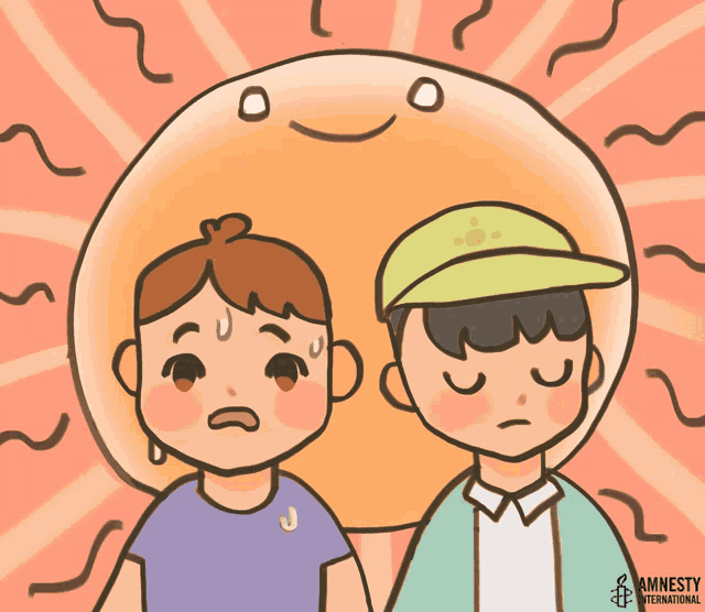 a cartoon of two boys with the words " it 's climate change " below them