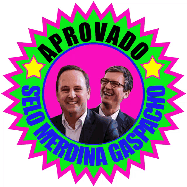 a sticker with two men and the words aprovado