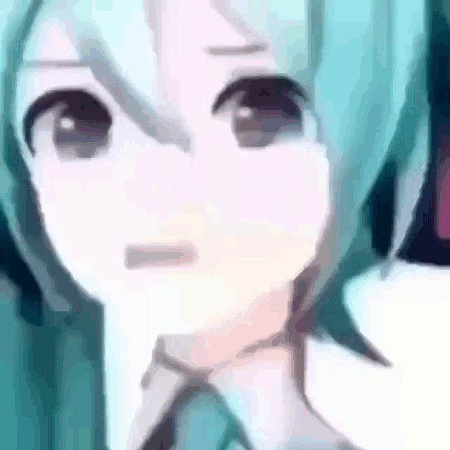 a close up of a cartoon character with green hair and a tie making a funny face .
