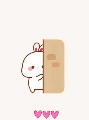 a cartoon rabbit is peeking out from behind a cardboard box and says excuse me .
