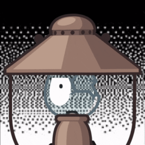 a cartoon drawing of a lantern with a white face