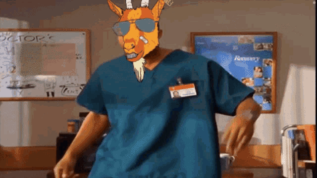 a man in a scrub top with a name tag that says ' johnson ' on it