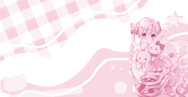 a pink background with the words " cuir rules " and a girl holding a stuffed rabbit