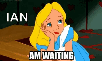 a cartoon of alice from alice in wonderland is waiting