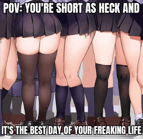 a group of girls standing next to each other with the caption pov you 're short as heck and