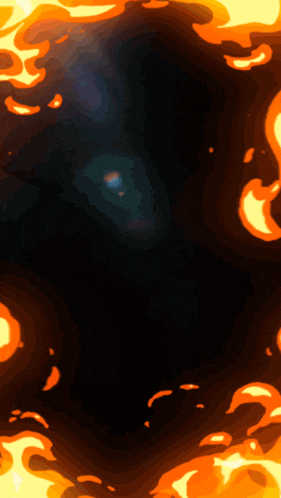 a cartoon drawing of a fire surrounding a dark space